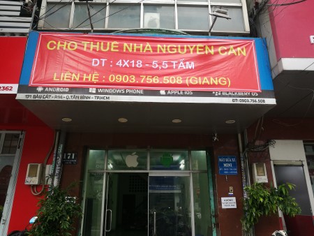 Cho thuê nhà MT 4m x 18m, ưu tiên Ngân Hàng và lâu dài, giá thuê 70tr/th (TL)