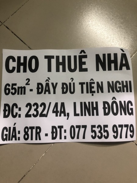 Cho Thuê nhà nguyên căn - đầy đủ nội thất, làm việc chính chủ