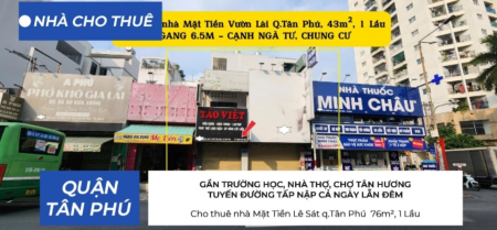 Cho thuê nhà Mặt Tiền Vườn Lài q.Tân Phú 43m² - CẠNH NGÃ TƯ, CHUNG CƯ- 18Triệu