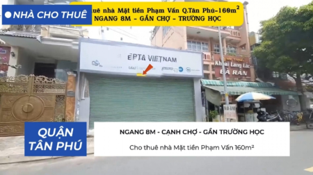 Cho thuê nhà Mặt tiền Phạm Vấn 160m²-NGANG 8M - GẦN CHỢ