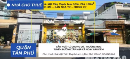 Cho thuê nhà Mặt Tiền Thạch Lam q.Tân Phú 160m², NGANG 8M, GẦN CHUNG CƯ - 25Triệu
