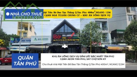 Cho thuê nhà Mặt Tiền Bờ Bao Tân Thắng Q.Tân Phú 400m², NGANG 12.5M, CẠNH AEON