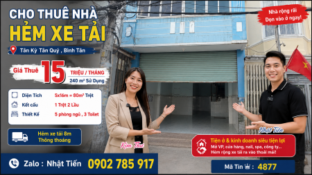  CHO THUÊ NHÀ HẺM XE TẢI – TÂN KỲ TÂN QUÝ, BÌNH TÂN