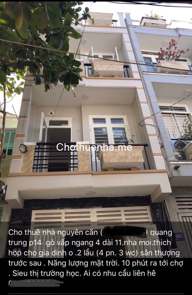 Hẻm dân cư Quang Trung, Quận Gò Vấp cần cho thuê nhà 2 tầng, giá 8 triệu/tháng, dt 50m2