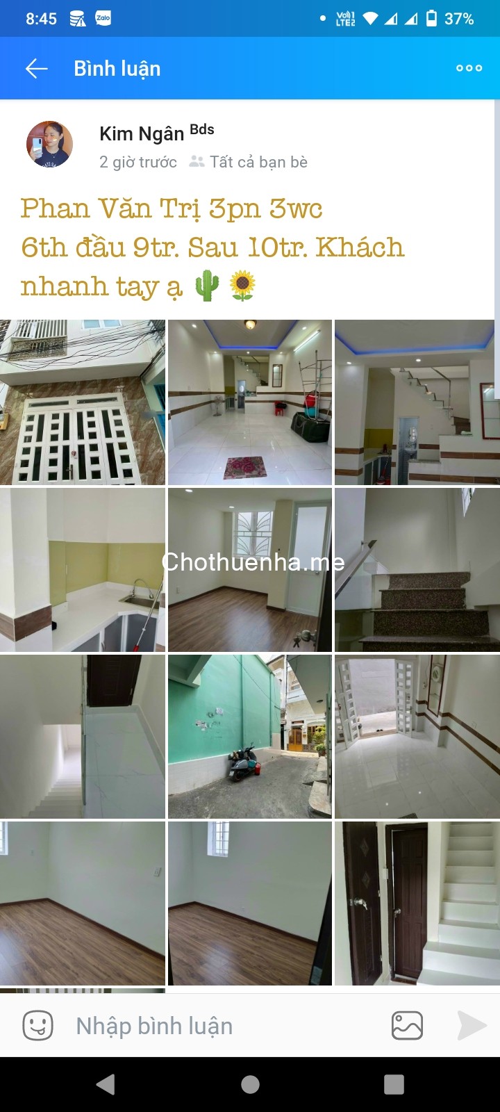 Nhà Phan Văn Trị phường 10 Quận Gò Vấp giá bán 9 triệu 3pn lh 0865170631