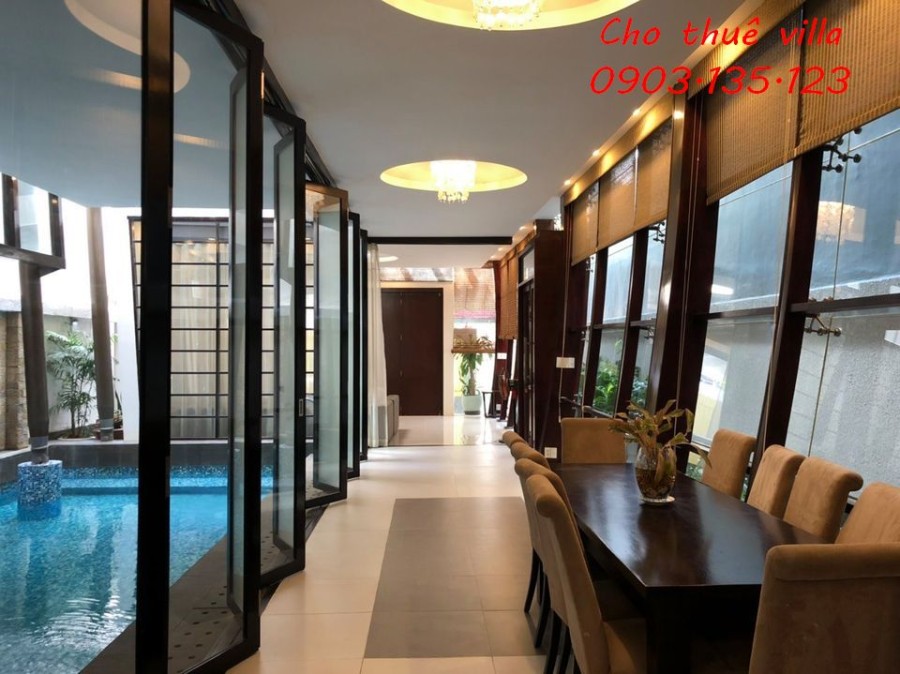 Cho thuê villa An Phú phong cách hiện đại ,hồ bơi kính trệt 2 lầu 5 phòng có nội thất cơ bản