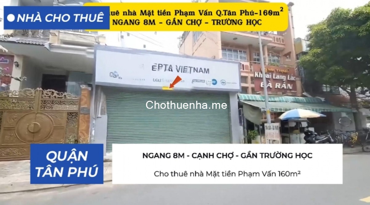 Cho thuê nhà Mặt tiền Phạm Vấn 160m² - NGANG 8M - GẦN CHỢ