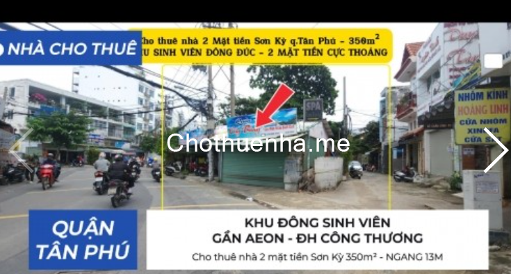 Cho thuê nhà 2 mặt tiền Sơn Kỳ 350m² - NGANG 13M - GẦN ĐH CÔNG THƯƠNG