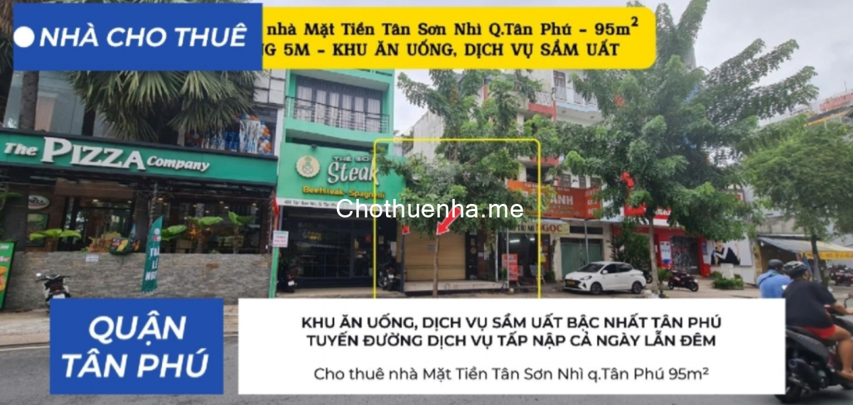 Cho thuê nhà Mặt Tiền Tân Sơn Nhì q.Tân Phú 95m² - NGANG 5M - 22Triệu