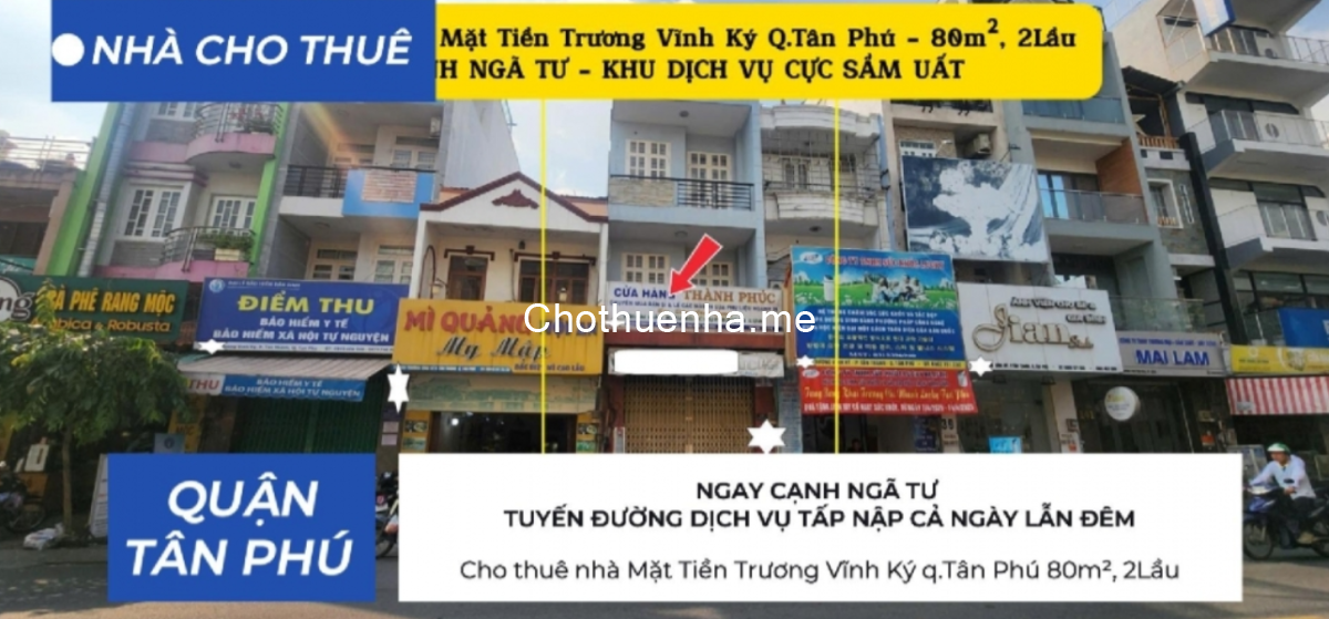 Cho thuê nhà Mặt Tiền Trương Vĩnh Ký q.Tân Phú 80m², 2Lầu - CẠNH NGÃ TƯ - 22Triệu
