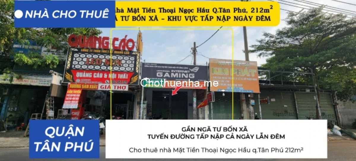 Cho thuê nhà Mặt Tiền Thoại Ngọc Hầu q.Tân Phú 212m² - GẦN NGÃ TƯ BỐN XÃ - 22Triệu