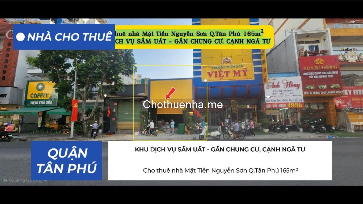 Cho thuê nhà Mặt Tiền Nguyễn Sơn Q.Tân Phú 165m²- GẦN CHUNG CƯ, NGÃ TƯ