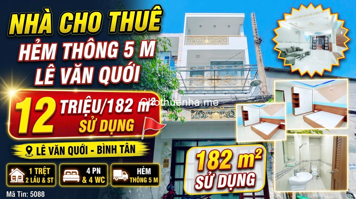 Cho Thuê Nhà Lê Văn Quới , 1 Trệt 2 Lầu Và Sân Thượng